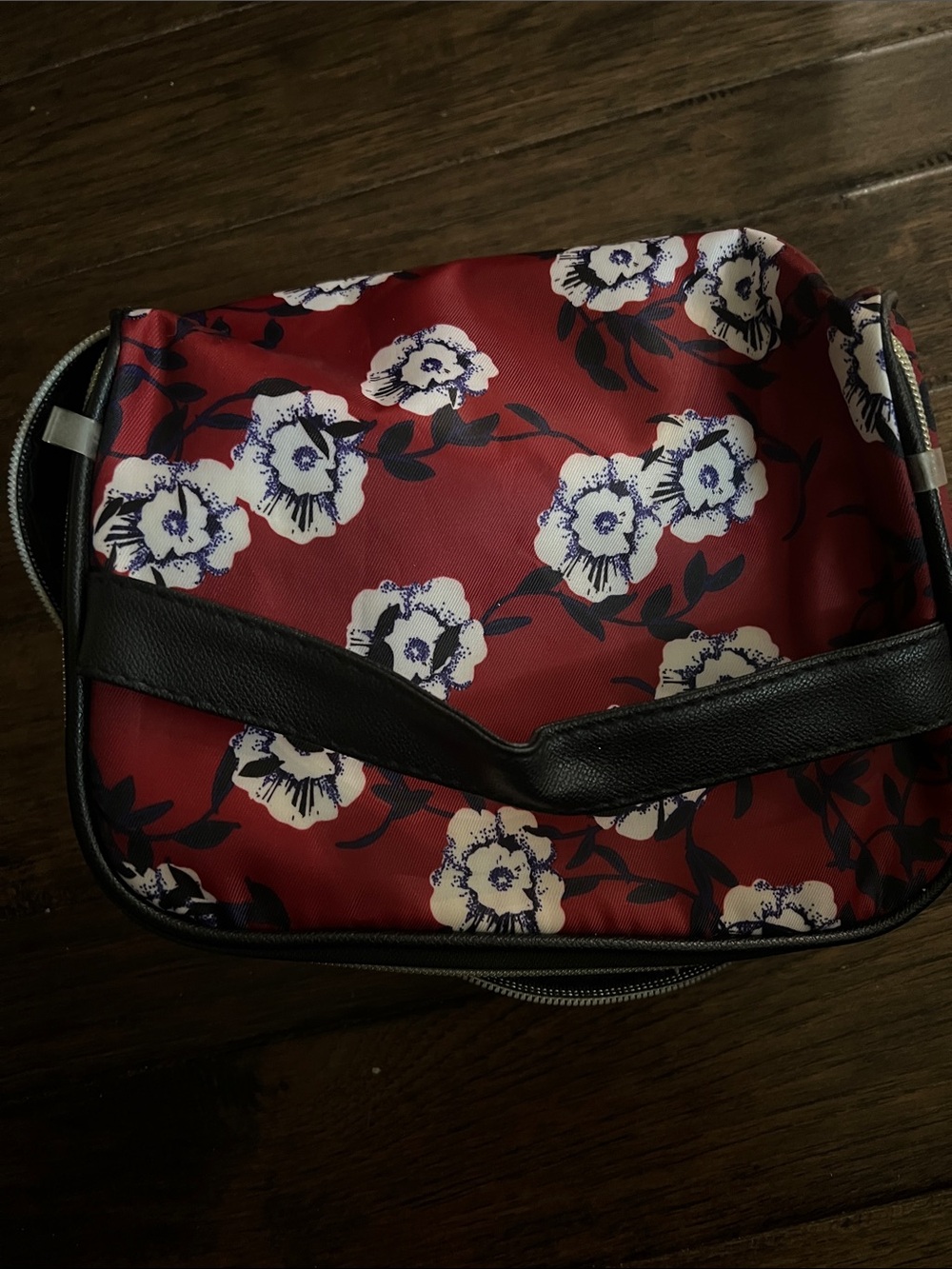 Source Unknown Red Floral Cosmetic Bag with Black Trim